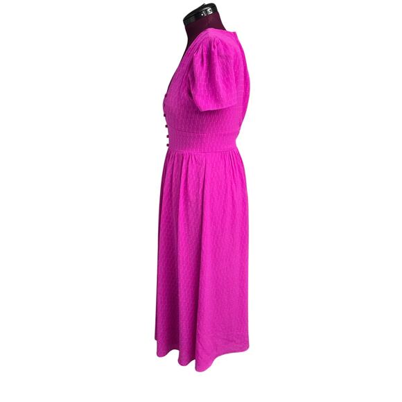 Women's DKNY Pink Short Sleeve Textured V-Neck Midi Dress | Size 8 - Picture 2 of 12